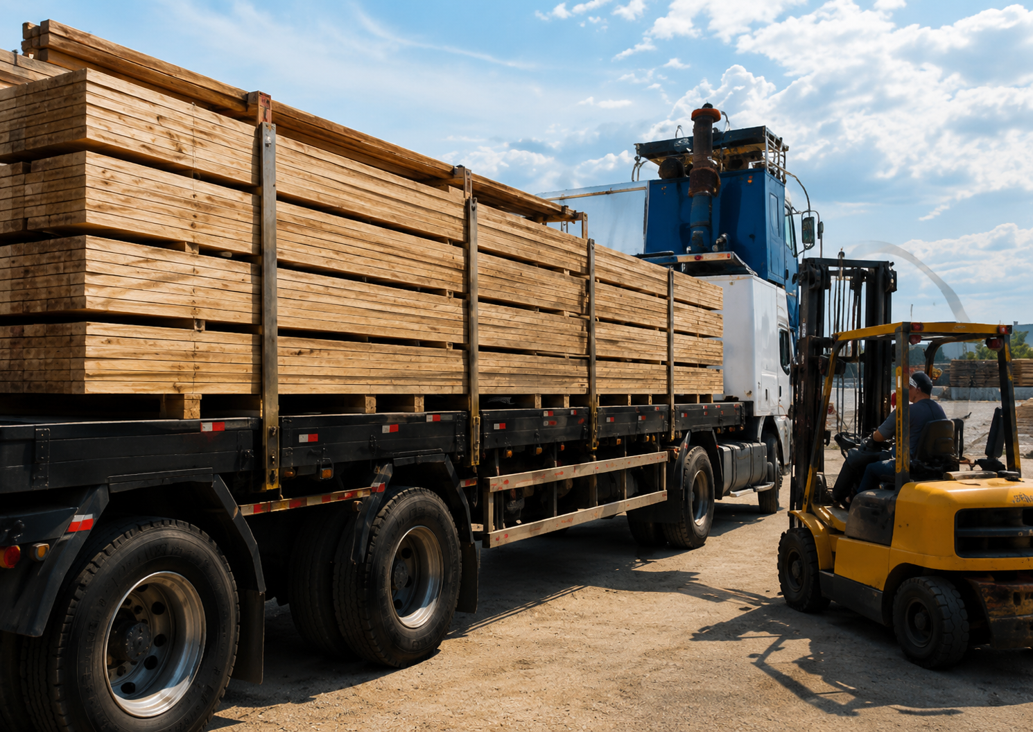 Madera para construcción cargada para despacho